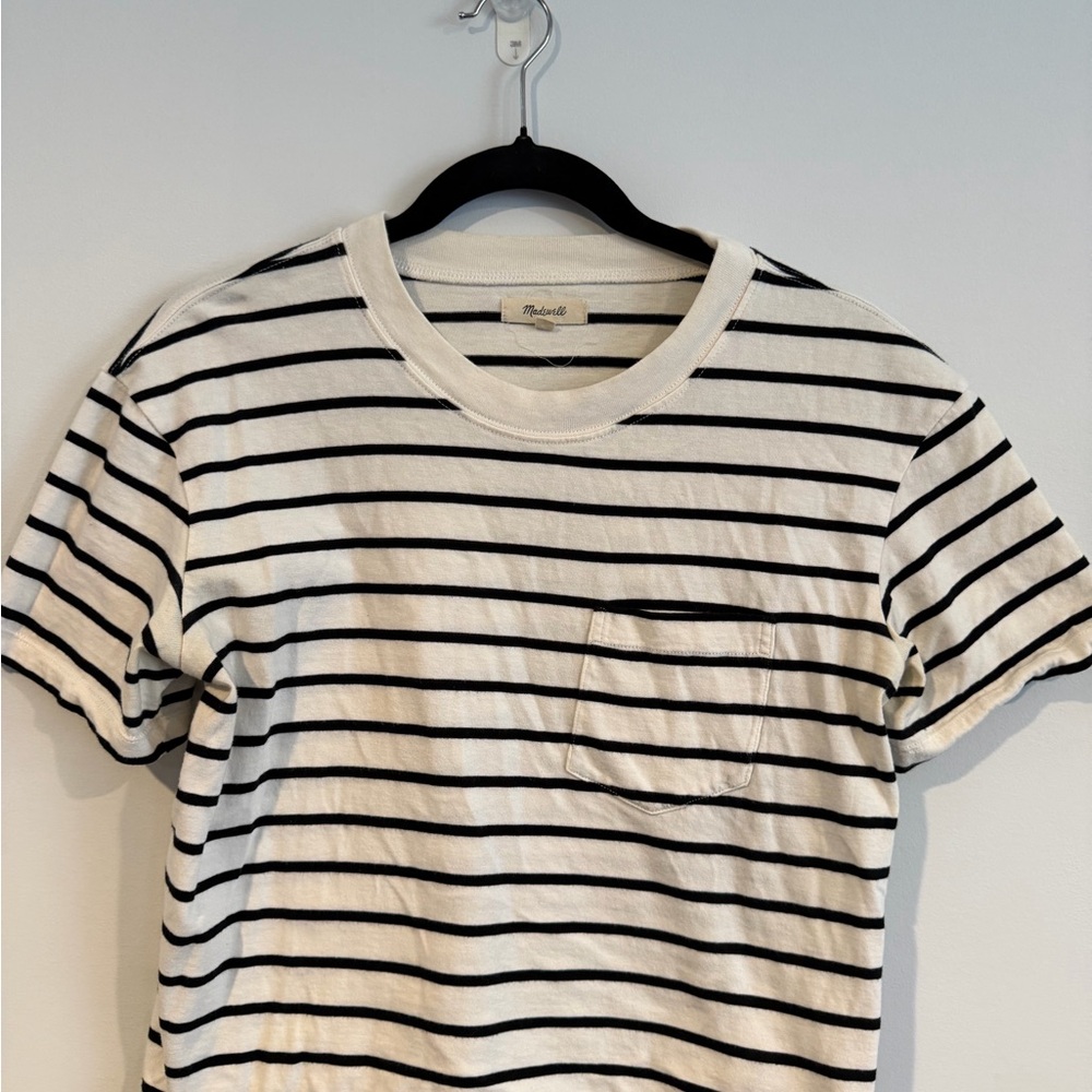 Madewell White and Black Striped Crop Tee